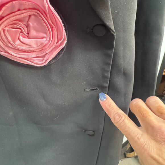EUC Amanda Uprichard Black Blazer Dress with Pink Floral Appliqué – Size S - Picture 6 of 8